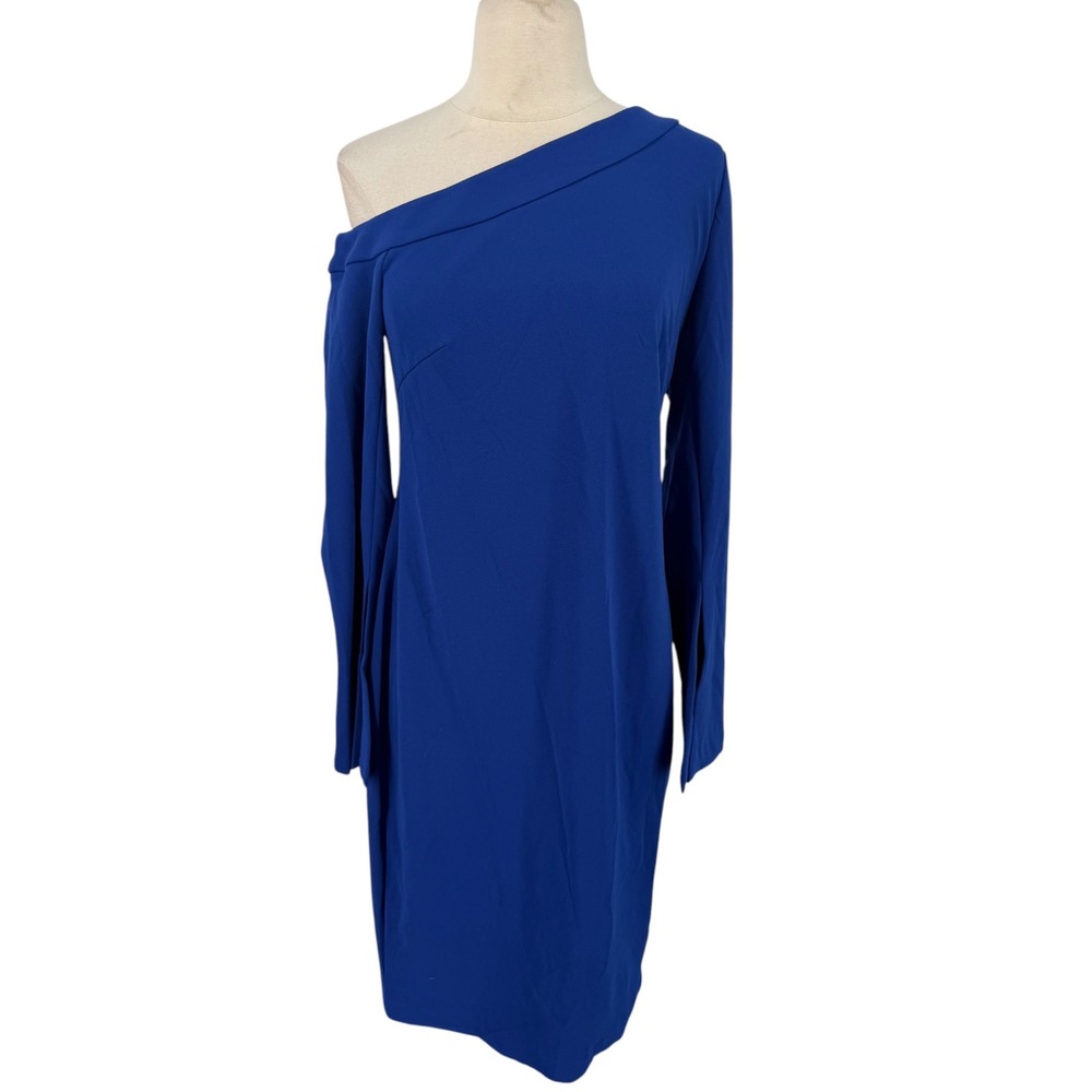 NWT Calvin Klein Womens One Shoulder Sheath Cocktail Dress Royal Blue Size 8